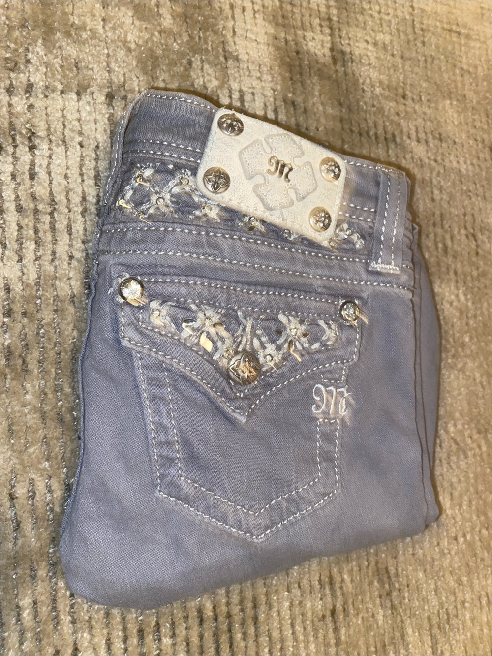 Girls Miss Me slate gray Embellished Skinny Jeans